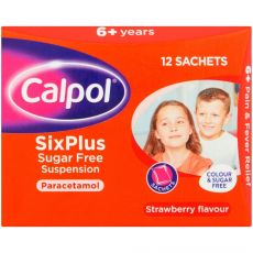 Calpol Six Plus Sugar Free Strawberry Flavour Suspension Sachets 12x5ml